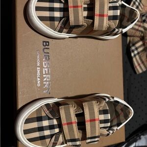 Burberry Tan and Black Checkered Baby Sneakers